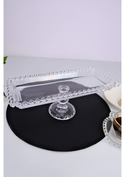 Şeffaf Dikdörtgen Cam Sunumluk, Ayaklı, 30 Cm, Boncuk Detaylı, Şık ve Kullanışlı fırsatları