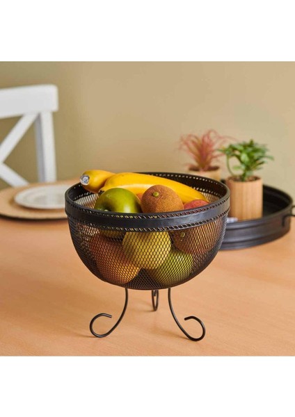 Şık Metal Meyvelik, Ayaklı Tasarım, Modern ve Kullanışlı, Siyah Renkli