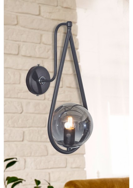 Şık Krom-Siyah Metal Gövde Füme Camlı Modern Aplik