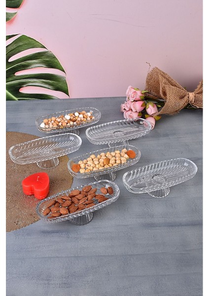 6'lı Cam Ayaklı Lüx Sunumluk Seti, Çerezlik ve Kahvaltılık Için Şık Tasarım