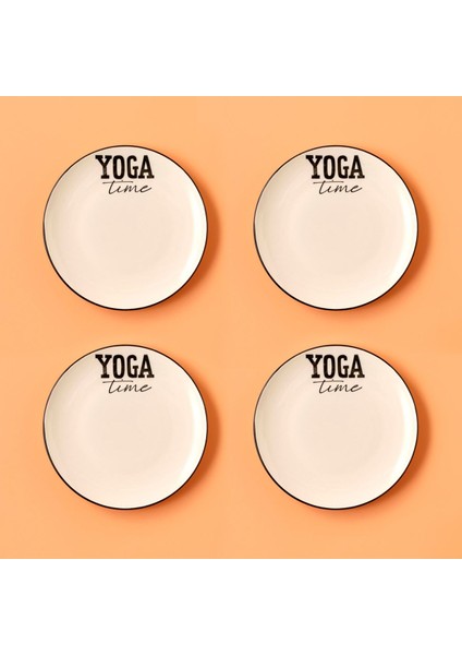 Siyah 20 cm 4'lü Taş Seramik Pasta Tabağı Seti