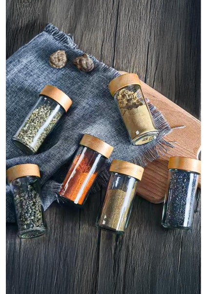 12'li Bambu Kapaklı Cam Yuvarlak Baharatlık Seti 90ML, Şık ve Kullanışlı Mutfak Aksesuarı