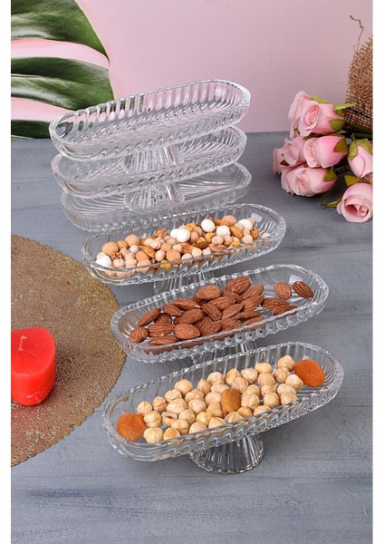 6'lı Cam Ayaklı Lüx Sunumluk Seti, Çerezlik ve Kahvaltılık Için Şık Tasarım fırsatları
