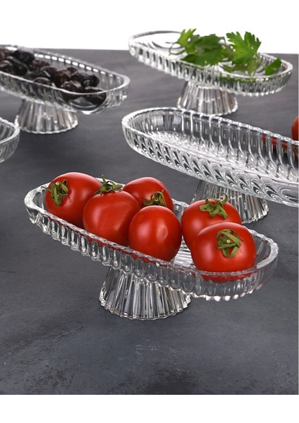 6'lı Cam Ayaklı Lüx Sunumluk Seti, Çerezlik ve Kahvaltılık Için Şık Tasarım
