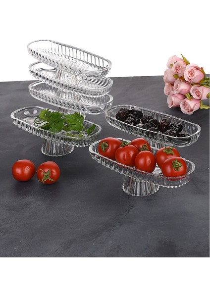 6'lı Cam Ayaklı Lüx Sunumluk Seti, Çerezlik ve Kahvaltılık Için Şık Tasarım