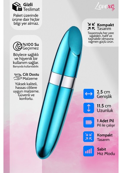 Ruj Tasarımlı Özel Mini Bullet Vibratör Mavi - Klitoris Uyarıcı