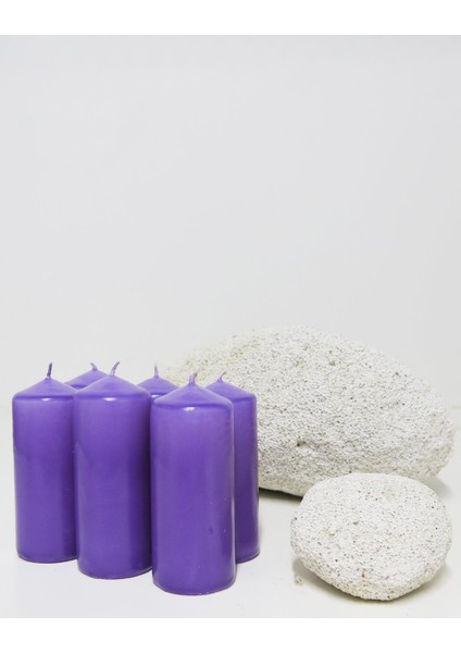 Altı Adet Mor Bar Mum Hediye Seti, Şık ve Doğal Dekorasyon Için Ideal