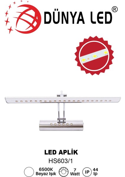 5W Krom LED Aplik Beyaz Işık Banyo, Tablo, Yatak Başı Aydınlatması