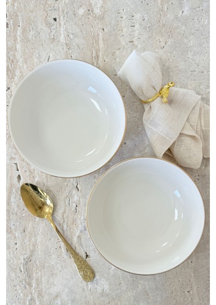Modern Altın 19 cm 2'li Derin Porselen Salata ve Sunum Kasesi Seti fiyatları