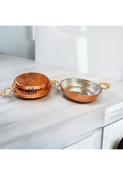 Kahverengi 16 cm Bakır Menemen Tava Seti, Dayanıklı ve Şık Mutfak Gereci.
