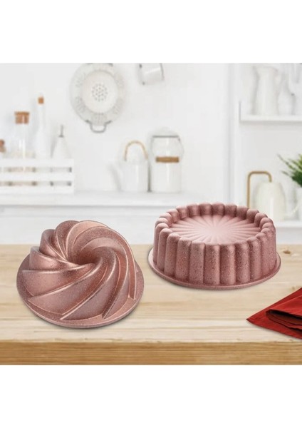 Rozetli Pembe Döküm Granit Rüzgar Gülü ve Tart Kalıbı Seti, Şık ve Dayanıklı Tasarım