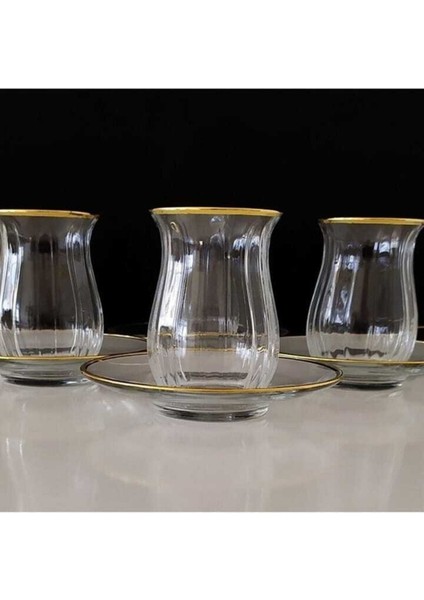 Altın Yaldızlı 6 Parça Çay Bardağı Seti 145 Ml, Şık ve Zarif Tasarım
