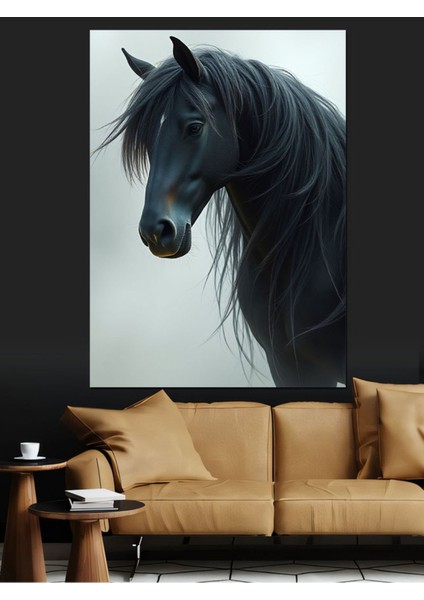 Renkli Siyah At Portresi Dekor Kanvas ve Ahşap Tablo fiyatları
