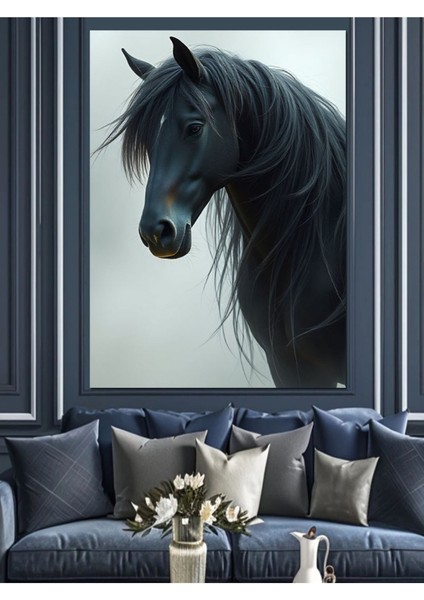 Renkli Siyah At Portresi Dekor Kanvas ve Ahşap Tablo modelleri