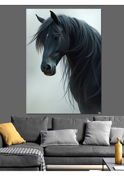 Renkli Siyah At Portresi Dekor Kanvas ve Ahşap Tablo fırsatları