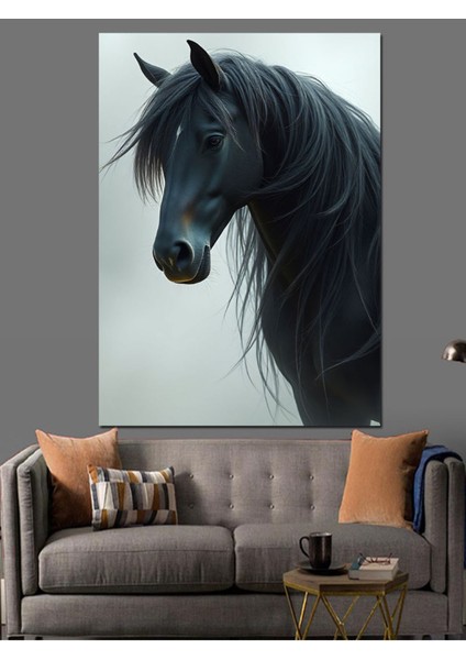 Renkli Siyah At Portresi Dekor Kanvas ve Ahşap Tablo indirimleri