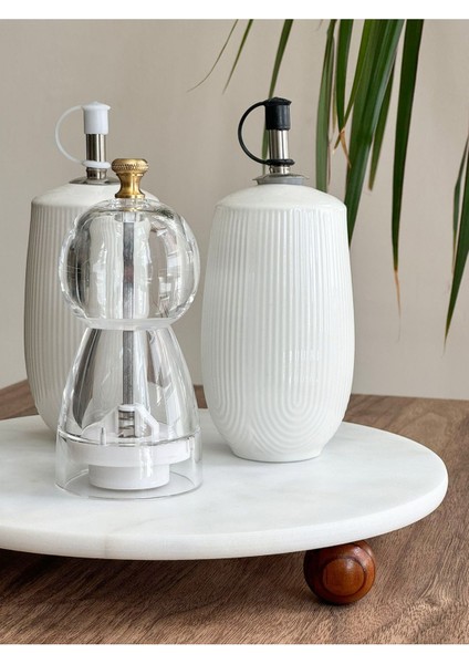 Doğal Mermer 25 cm Dekoratif Stand Ahşap Misket Ayaklı Sunumluk