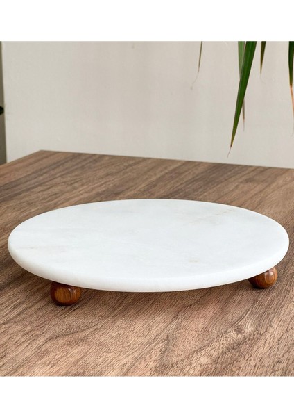 Doğal Mermer 25 cm Dekoratif Stand Ahşap Misket Ayaklı Sunumluk fiyatları