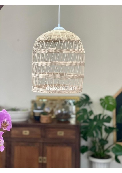 Şık Bej Rattan Bambu Hasır Avize, Doğal ve Sıcak Atmosfer Yaratır