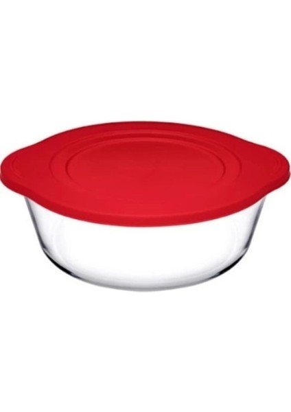 Yuvarlak Kırmızı Kapaklı Cam Tencere, Dayanıklı ve Şık Mutfak Gereci