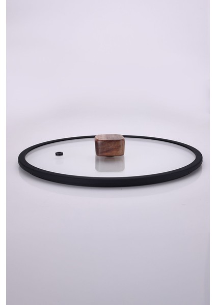 Siyah 20 cm Silikon Çerçeveli Tencere Tava Cam Kapak, Akasya Ağacı Kulplu fiyatları