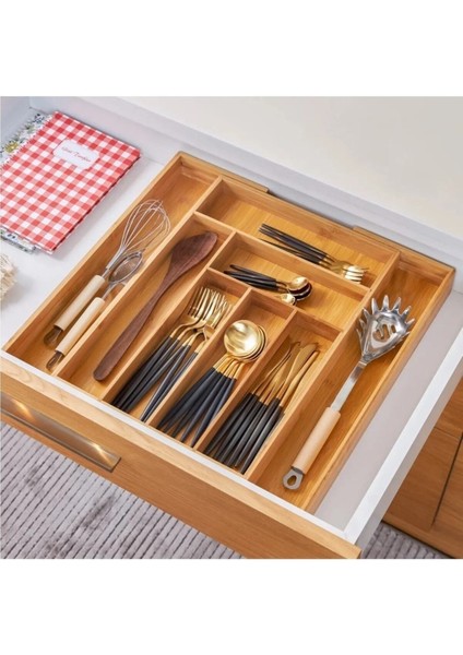 Bambu Ayarlanabilir Çekmece Içi Düzenleyici Kaşıklık, Kahverengi