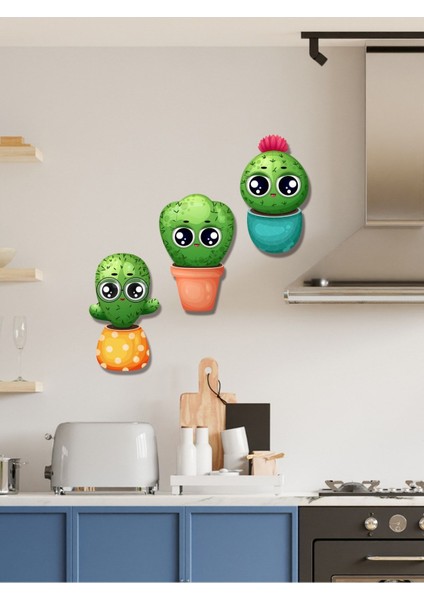 Renkli Kaktüsler 3'lü Tablo Seti, Ev Dekorasyonunuza Neşe Katın