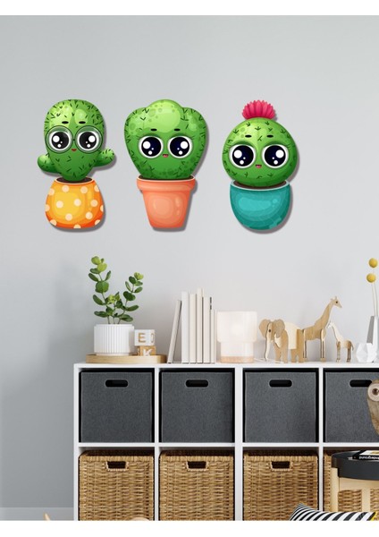 Renkli Kaktüsler 3'lü Tablo Seti, Ev Dekorasyonunuza Neşe Katın fiyatları