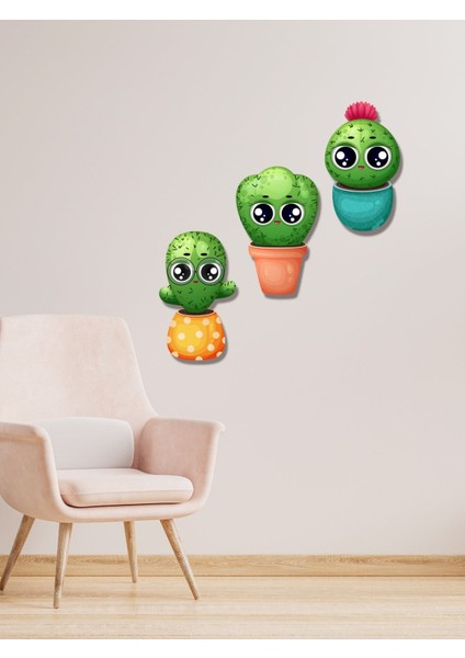 Renkli Kaktüsler 3'lü Tablo Seti, Ev Dekorasyonunuza Neşe Katın modelleri