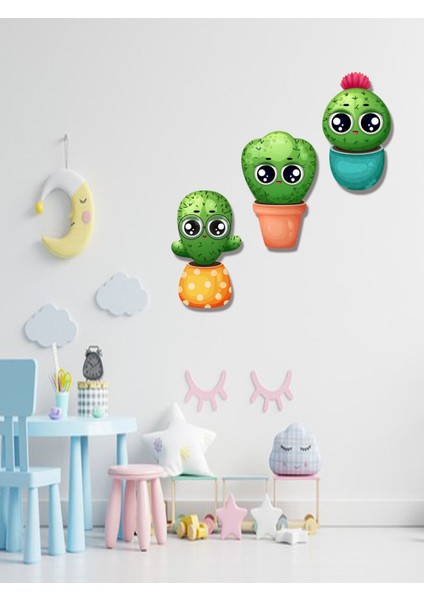 Renkli Kaktüsler 3'lü Tablo Seti, Ev Dekorasyonunuza Neşe Katın fırsatları