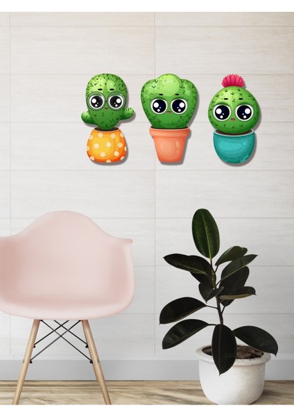 Renkli Kaktüsler 3'lü Tablo Seti, Ev Dekorasyonunuza Neşe Katın indirimleri