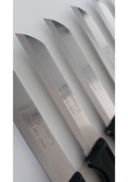 Şık 6'lı Ebruli Siyah Meyve Bıçağı Seti, Topuz Sap, Yan Soyacak ve Mikro Tırtıklı Doğrama modelleri