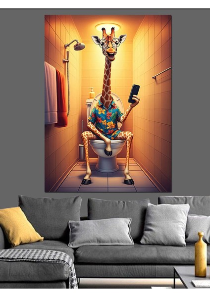 Renkli Oturan Zürafa Dekoratif Kanvas ve Ahşap Tablo