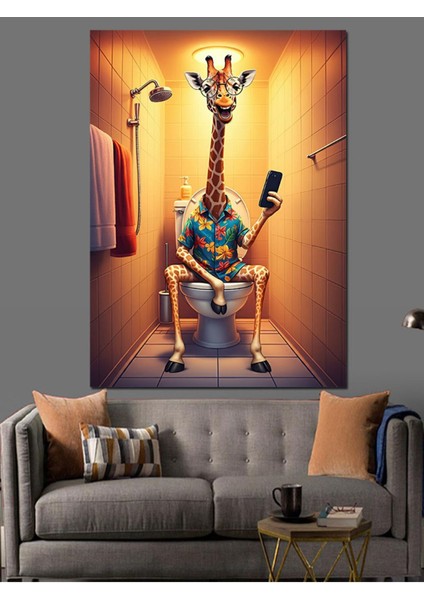 Renkli Oturan Zürafa Dekoratif Kanvas ve Ahşap Tablo fiyatları