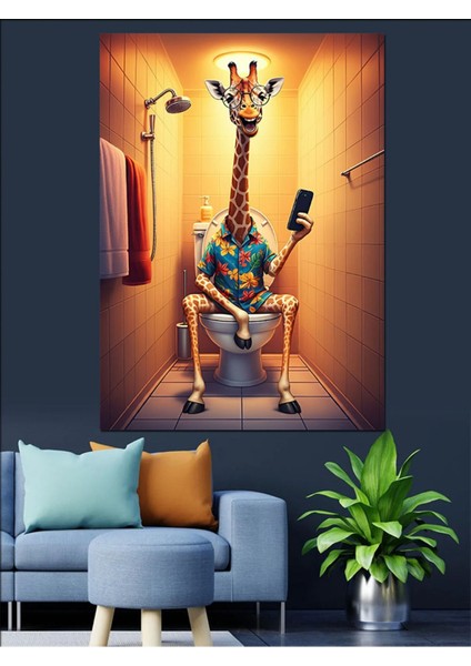 Renkli Oturan Zürafa Dekoratif Kanvas ve Ahşap Tablo modelleri