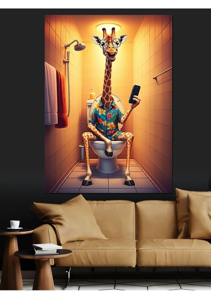 Renkli Oturan Zürafa Dekoratif Kanvas ve Ahşap Tablo fırsatları