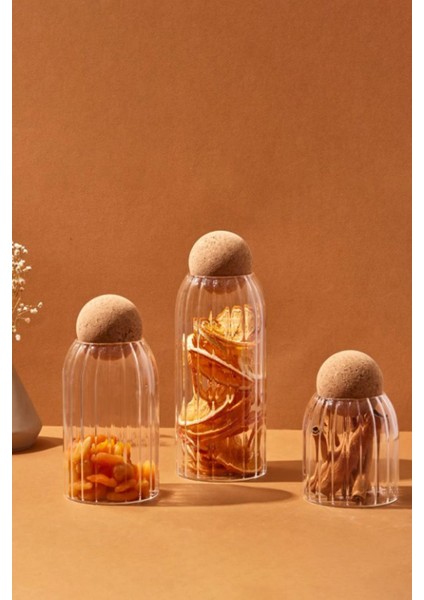 Şeffaf Cam Kavanoz ve Baharat Seti, Mantar Kapak, 3'lü, Farklı Boyutlar fiyatları