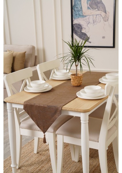 Kahverengi 35X90 cm Dekoratif Desenli Şık Runner, Evinizi Güzelleştiren Detay. modelleri