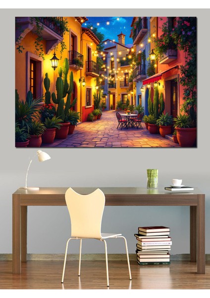 Renkli Işıklı Sokak Dekoratif Tablo, Şık ve Canlı Duvar Süslemesi