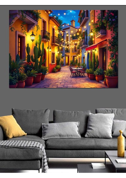 Renkli Işıklı Sokak Dekoratif Tablo, Şık ve Canlı Duvar Süslemesi fiyatları