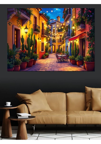 Renkli Işıklı Sokak Dekoratif Tablo, Şık ve Canlı Duvar Süslemesi modelleri