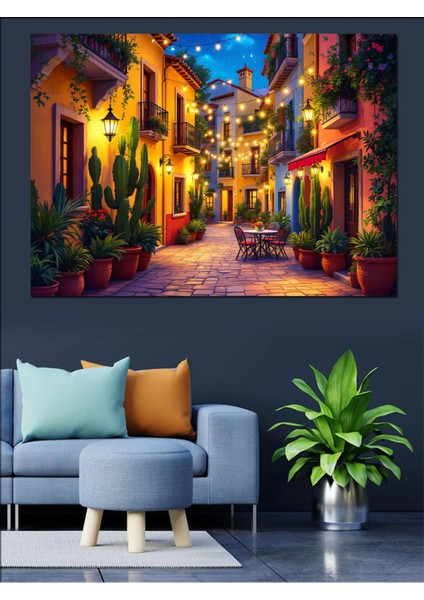 Renkli Işıklı Sokak Dekoratif Tablo, Şık ve Canlı Duvar Süslemesi fırsatları