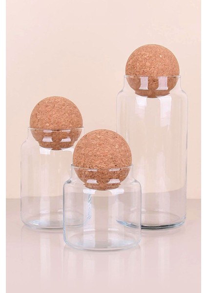 3'lü Cam Kavanoz Takımı, Top Mantar Kapak, Şık ve Dayanıklı Saklama Çözümü