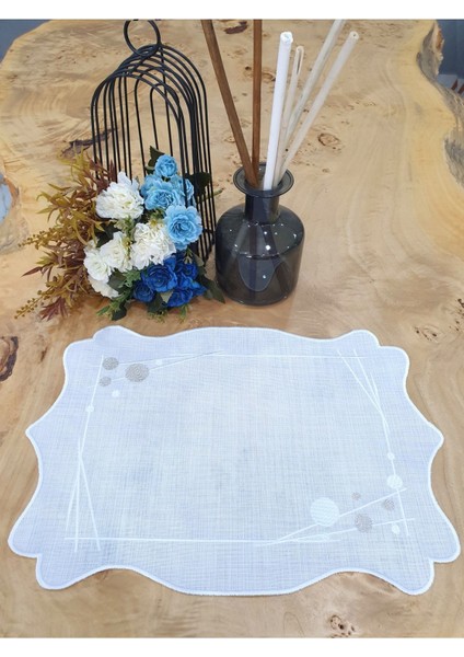 Şık Nakışlı Keten Amerikan Servis Takımı ve Tabak Altlığı, 1 Adet