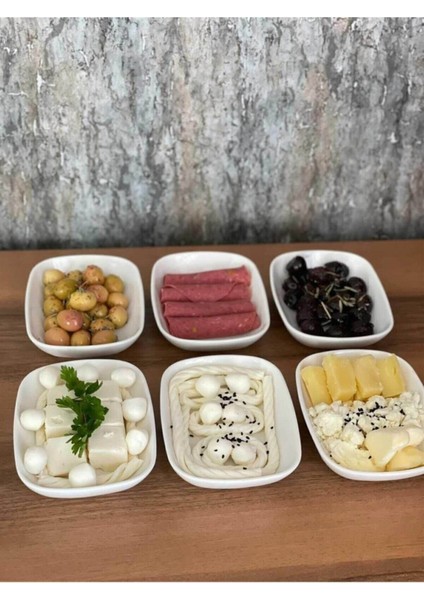 6'lı Beyaz Dikdörtgen Çok Amaçlı Kahvaltılık Meze Kasesi Seti