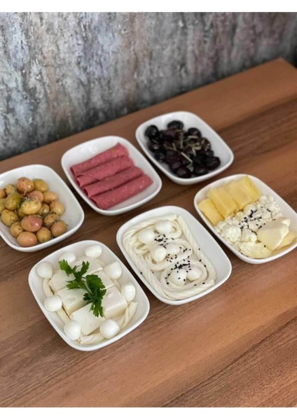 6'lı Beyaz Dikdörtgen Çok Amaçlı Kahvaltılık Meze Kasesi Seti fiyatları