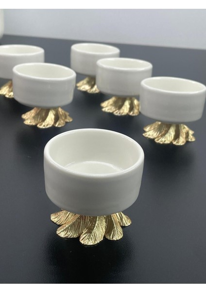 6 Kişilik Beyaz Porselen Gold Metal Ayaklı Kahve ve Lokumluk Kase Seti fiyatları