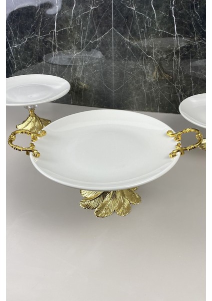 Altın Detaylı Ayaklı Porselen Servis Tepsisi, Şık Sunumlar Için Ideal. modelleri
