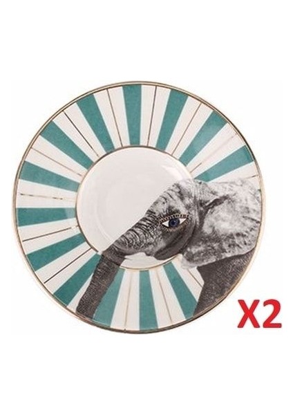 Renkli Fil Desenli Çay Tabağı 11CM 2'li Set