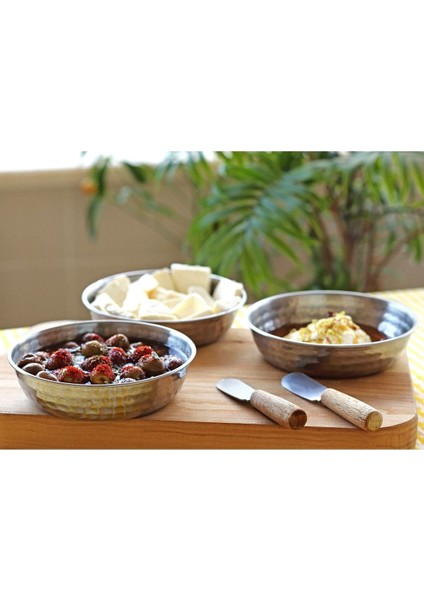 El Işlemeli Çelik Kase Seti, Şık ve Dayanıklı 3'lü Tasarım